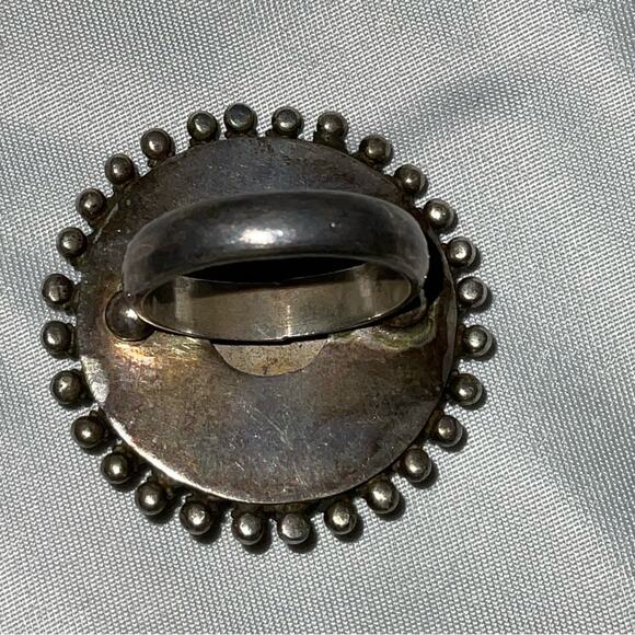 VTG ITALIAN MURANO GLASS CIRCLE STARBURST STATEMENT SILVER TONE RING SZ 8 - Picture 7 of 10